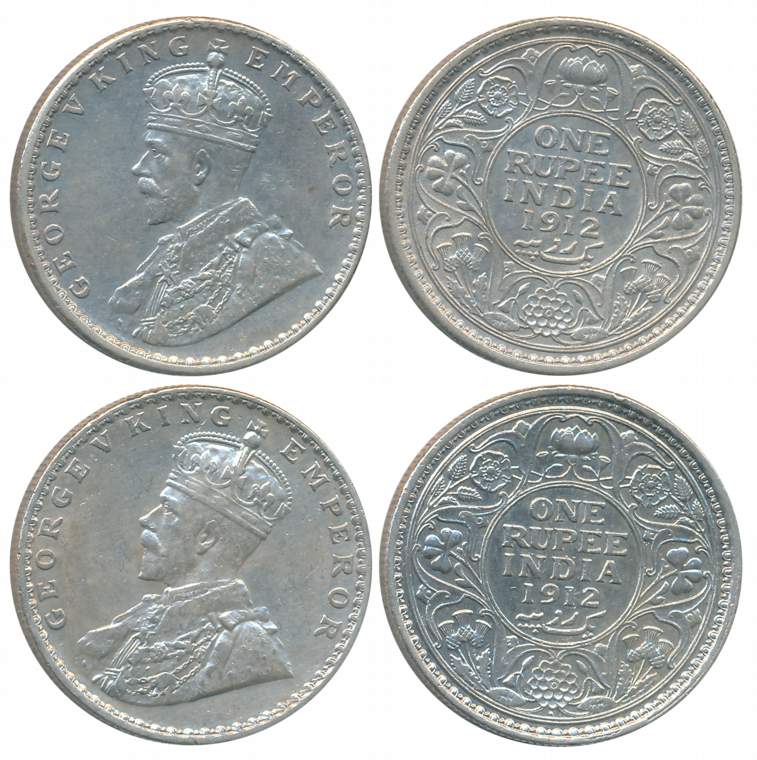 George V, Silver Rupees (2), Both different mint, 1912, Calcutta Mint, no mint mark (Prid#