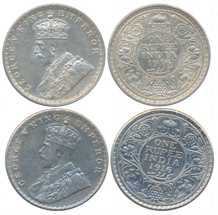 George V, Silver Rupees (2), Both different mint, 1916, Calcutta Mint, no mint mark (Prid#