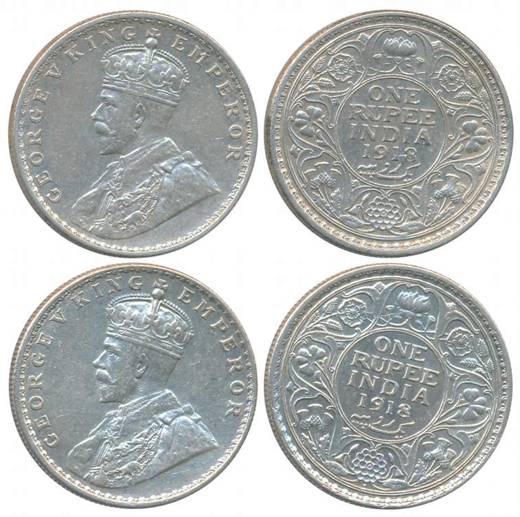 George V, Silver Rupees (2), Both different varieties, 1918, Calcutta Mint, no mint mark (