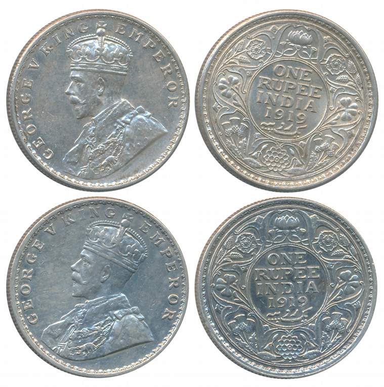 George V, Silver Rupees (2), Both different varieties, 1919, Calcutta Mint, no mint mark (