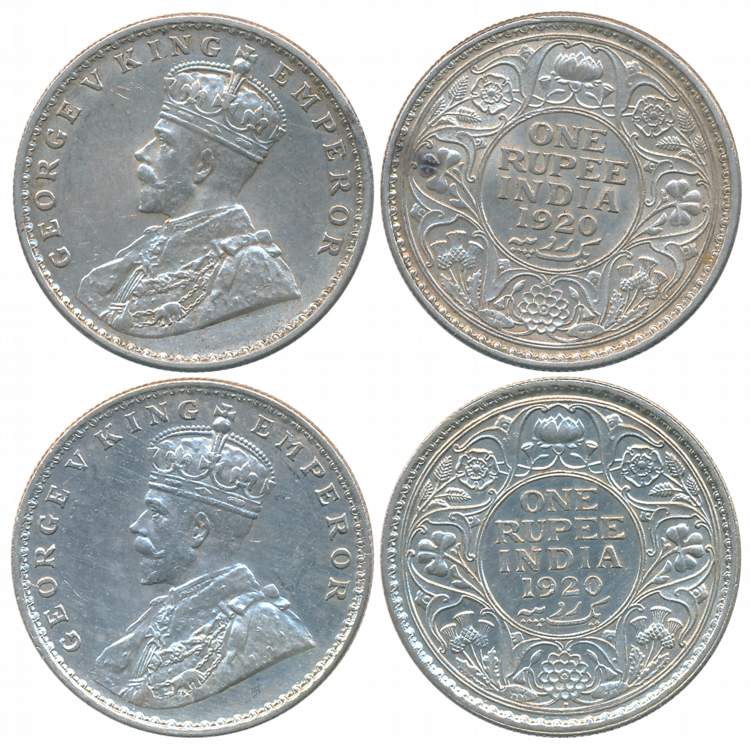 George V, Silver Rupees (2), Both different varieties, 1920, Calcutta Mint, no mint mark (