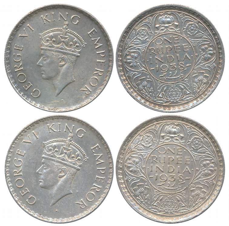 George VI, Silver Rupees (2), Both different varieties, 1938, Bombay Mint, without dot, no