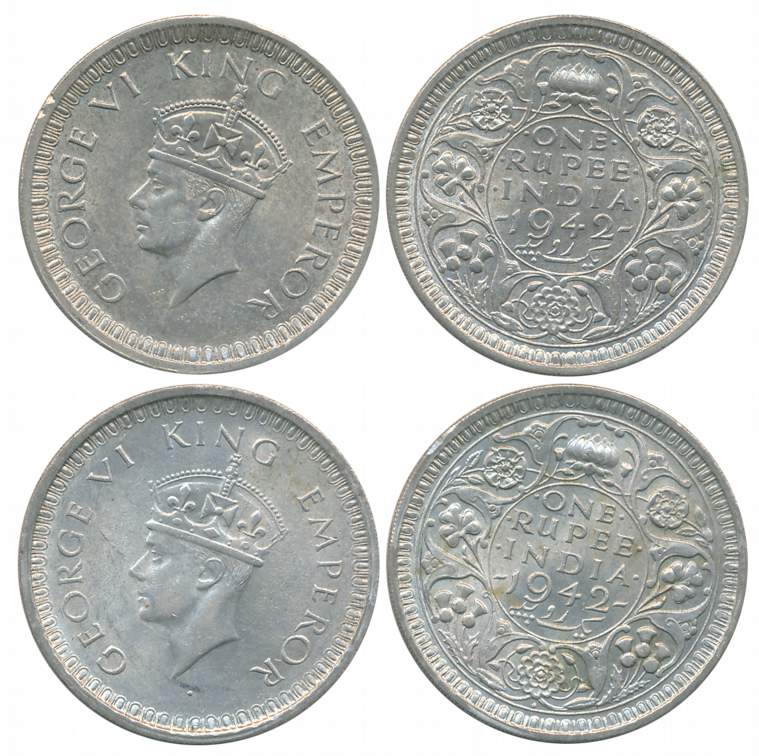 George VI, Silver Rupees (2), Both different varieties, Bombay Mint, 1942, (B/I) diamond l