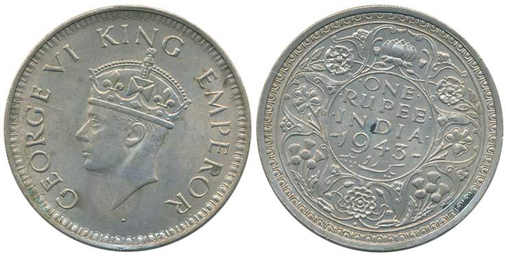 George VI, Silver Rupee, 1943, (A/I) diamond large head & small 3. Extremely fine+.