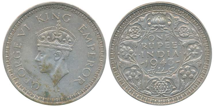 George VI, Silver Rupee, 1943, (C/I) Bombay Mint diamond large 3. Extremely fine.