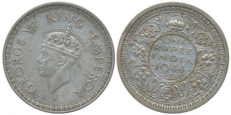 George VI, Silver Rupee, 1944, Bombay Mint, (C/I) bead san serif letters on reverse. About