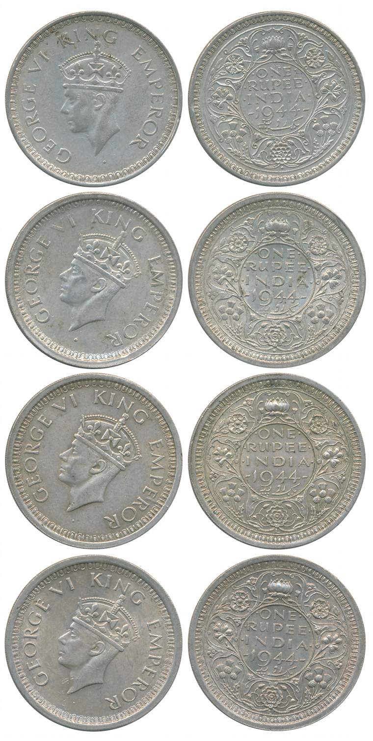 George VI, Silver Rupees (4), All different varieties, 1944, Bombay Mint (2), (C/II) diamo