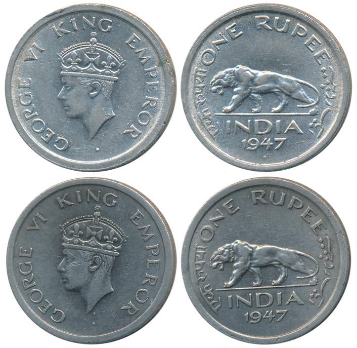 George VI, Nickel Rupees (2), 1947, Bombay Mint, diamond & Lahore Mint, no mint mark. Abou