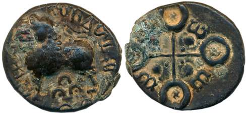Satavahanas, Siri Satavahanasa, Alloyed Copper, 4.75g, “Junnar Lion” Type, Obv: Lion stand