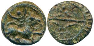 Eastern Chalukyas of Vengi, Anonymous “Vishnukundin” type, Copper Alloy, 1.87g, Obv: Styli