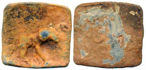 Sangam age Chera, Copper Rectangular Kasu, 4.04gm, Obv: Elephant standing facing right, Re