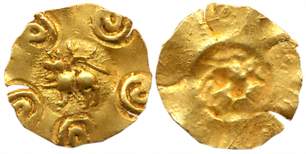 Chalukyas of Kalyani, Anonymous, Repousse, Gold Fanam, 0.49g, 5X Sri punches on the periph