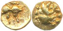 Chalukyas of Kalyani, Jagadekamalla, Gold 1/4 Fanam (Haga), 0.09g, Obv: Lion with raised f