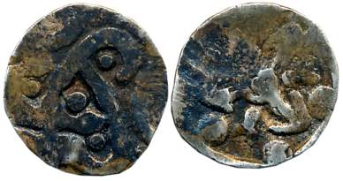 Punch Marked, Attributed to Kuru Janapada, Haryana Region, Silver 1/2 Karshapana, 1.48g, “