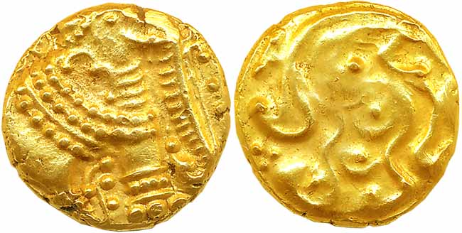 Western Gangas, Gold Gajapati Varaha, 3.86g, Obv: A caparisoned Elephant to right, Rev: Fl