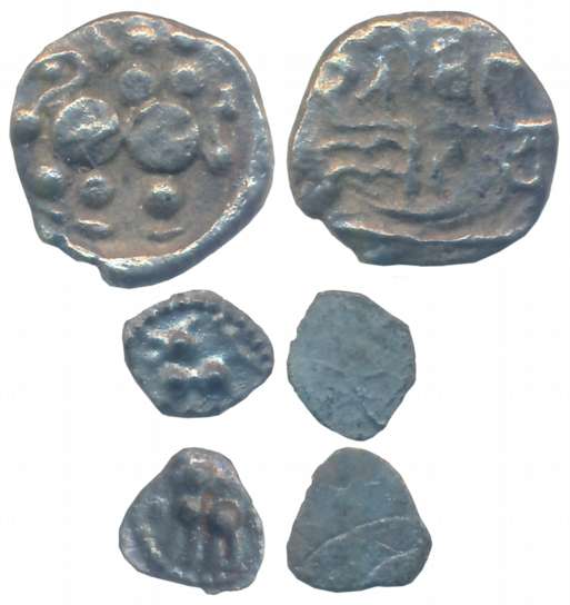 Silver (3), Vijaynagar Empire, Taras (2), Yadavas of Devagiri (1), 0.80g, 0.06g, 0.05g. Ve