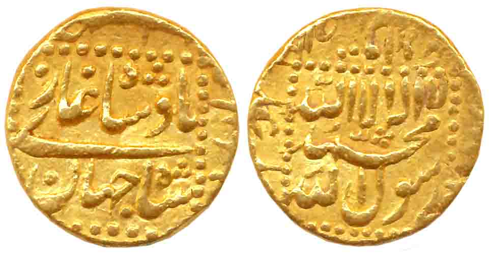 Shah Jahan, Gold Mohur, 10.97g, Burhanpur Mint (Mint name off flan), central inscription w