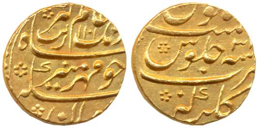 Aurangzeb, Gold Mohur, 11.00g, Gulbarga Mint, AH 1101/ RY 3X (KM# 315.19). Complete Mint n