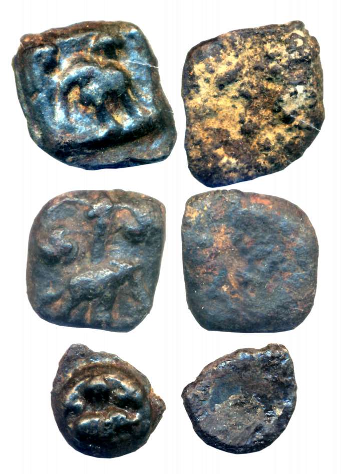 Post Mauryan- Sunga, Cast Copper (3), 16.10g, 14.57g, 5.17g, Uniface, Elephant to left (1)