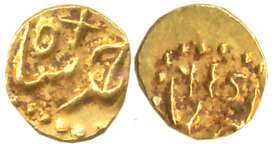 Ahmad Shah, Gold 1/2 Fanam, 0.18g, Karpa Mint (KM# B450.1). Very fine.