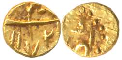Alamgir II, Gold 1/2 Fanam, 0.19g, Karpa Mint, AH 1172. Very fine.