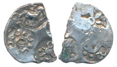 Punch Marked, Attributed to Vidarbha Janapada, Silver 1/2 Karshapana, 1.14g, Obv: Four sym