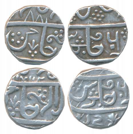 Silver Rupees (2), 10.83g, 10.97g, Raja Sahi series, AH (11)88 (KM# C# 27) & in the name o