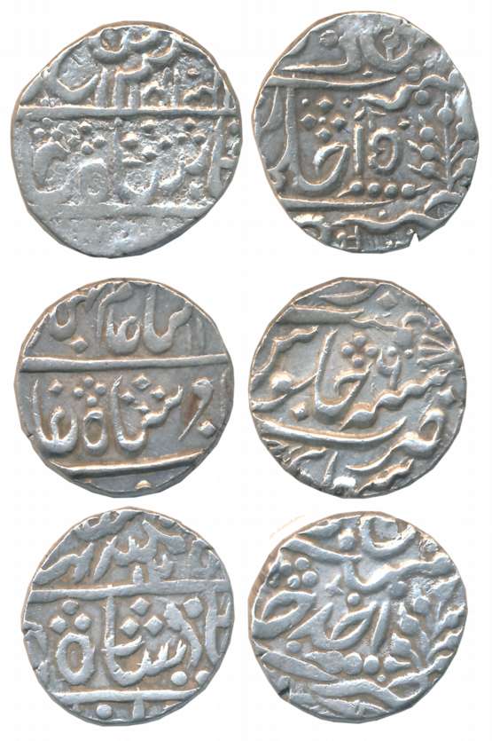 Silver Rupees (3), 11.34g, 11.07g, 11.07g, in the name of Shah Alam II, RY 6 (KM# 16) & in