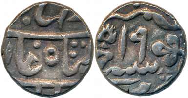 Chattar Singh, Silver 1/2 Rupee, 5.67g, in the name of Bahadur Shah II, RY 19. Very fine, 