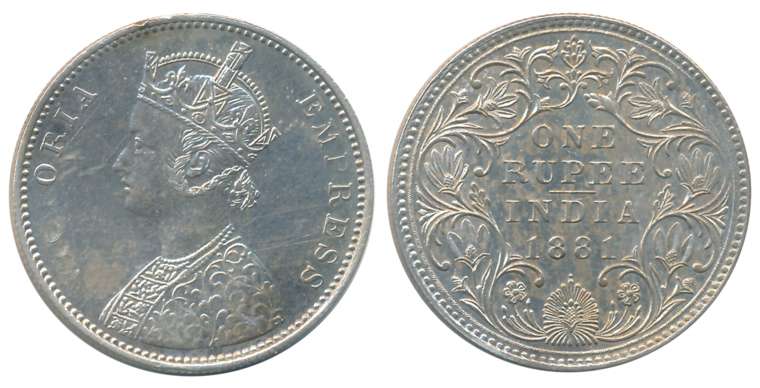 Victoria Empress, Silver Rupee, 1881, Obv: Crowned bust to left, Rev: Denomination & Date 
