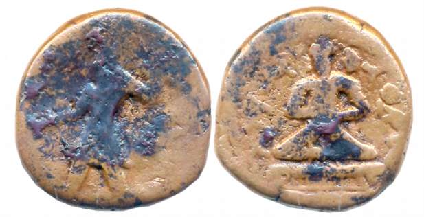 Kushans, Kanishka I, Copper Tetradrachm, 14.82g, “Buddha” type, Obv: King standing left, h