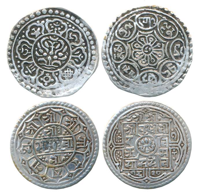 Nepal &Tibet, Silver (2), 5.48g, 4.63g. Very fine. 2 coins.
