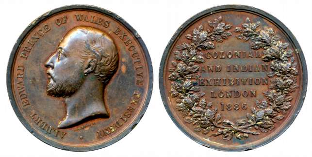 Great Britain, Colonial and Indian Exhibition, Copper Medal, 79.49g, 1886, Obv: Portrait b