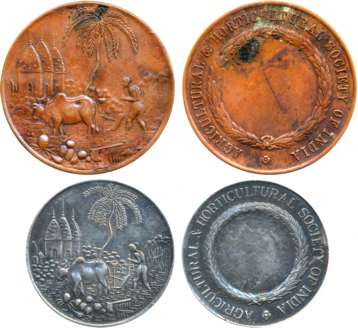 "Agricultural & Horticultural Society of India”, Medals (2), Silver & Copper, 11.30g, 20.0