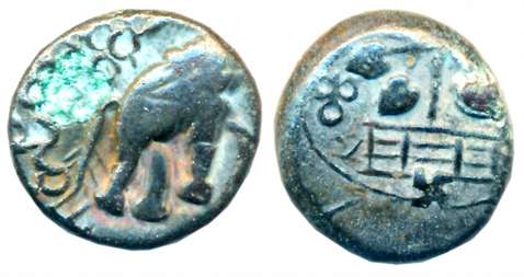 Satvahanas, Kosikiputra Satakarni, Nasik Region, Potin, 7.34g, Obv: Elephant standing faci