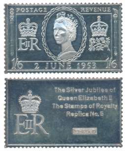 Silver Stamp Replica, 19.19g, Postage Stamp of Elizabeth II, issued on the Silver Jubilee 