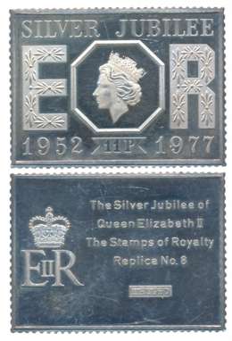 Silver Stamp Replica, 25.66g, Postage Stamp of Elizabeth II, issued on the Silver Jubilee 
