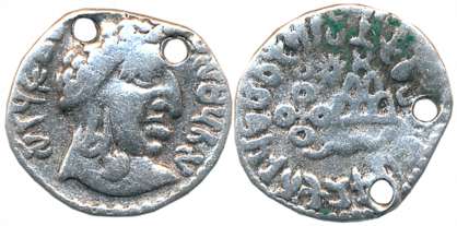 Satavahanas, Vasithiputra Siri Pulumavis, Silver Drachma, 2.24g, Portrait type, Obv: Bust 