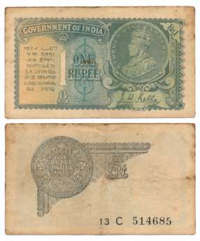 George V, Rupee 1, 1935, 2nd issue, Type 3.2, Signed J.W. Kelly, Prefix 13/C (R IPM# 3.2.1