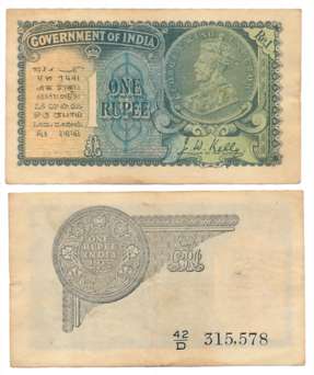 George V, Rupee 1, 1935, 2nd issue, Type 3.2, Signed J.W. Kelly, Prefix 42/D (R IPM# 3.2.1