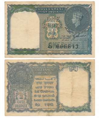 George VI, Rupee 1, 1940, Type 4.1, Signed C.E. Jones, Prefix C/49, Serial number in Black