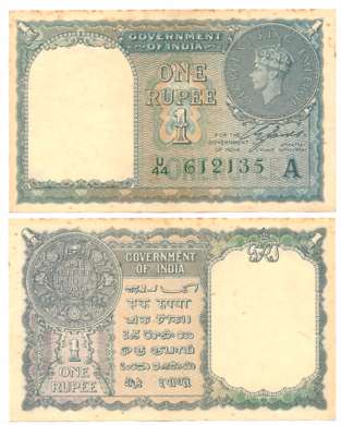 George VI, Rupee 1, 1940, Type 4.1, Signed C.E. Jones, Prefix U/44, Serial number in Green