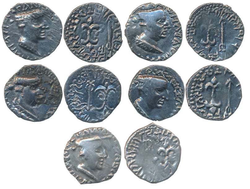 Western Kshatrapas, Nahapana, Kshaharata Family, Silver Drachmas (5), Obv: Bust of the kin