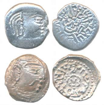 Guptas, Skanda Gupta, Gujarat region, Silver Drachmas (2), 1.92g, 1.63g, “Posthumous debas