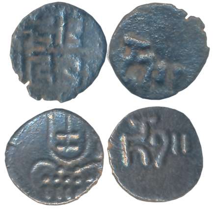 Hoysalas of Dwarasamudra, Silver Taras (2), 0.26g, 0.24g, Obv: Lion to right with crescent