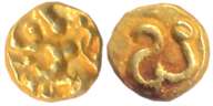 Shilaharas of Karahad- Wai/ Karhad region, Gold 1/4 Fanam, 0.14g, Obv: Garuda holding snak