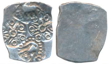Punch Marked, Attributed to Vidarbha Janapada, Silver 1/2 Karshapana, 1.62g, Uniface, Four