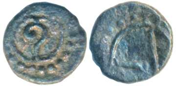 Chudasamas of Gujarat, Copper, 2.09g, “Conch-Sankh” type, Obv: Conch- Sankh within circle 