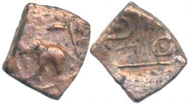 Waghelas of Gujarat, Karna Deva, Copper, 3.23g, Obv: Elephant to left, Rev: Devnagari lege