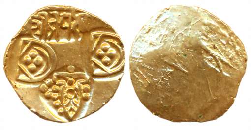 Paramars of Vidarbha, Jagdeva, Gold Gadyan, 3.63g, Uniface, Obv: punches of a temple showi